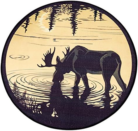 EUMAT Round Shape Chinese Feng Shui Painting Rhinoceros Drinking Mat,Soft Unti-slip Mats for Living Room and Children playing ET034 (80x80cm) (90*90cm)