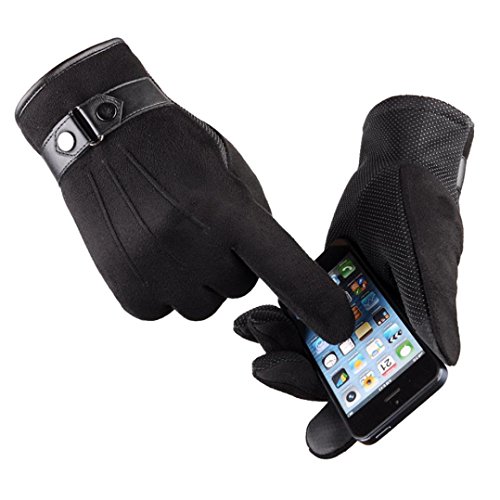Lenfesh Mens Fashion chaud en cuir Cachemire hiver de conduite gants imperméables (Noir)