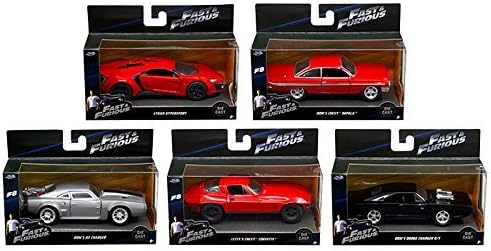 Jada 2017 Fast and Furious 8: The Fate of the Furious Movie Collection Diecast Cars Set of 5 Dom Ice Charger Impala Letty Corvette