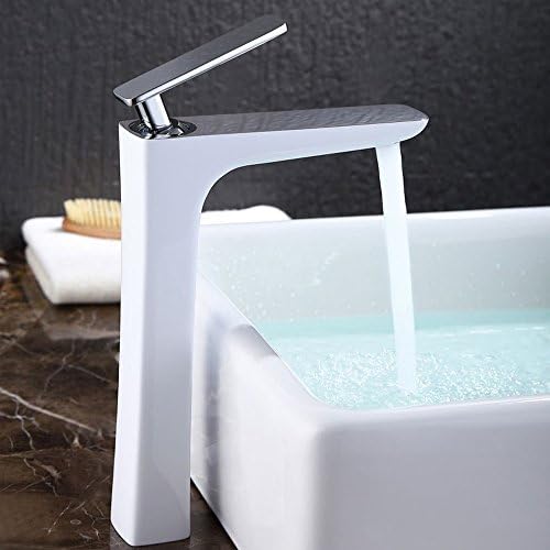 Tanap Raise The Countertop Taps Modern Washbasin Hot And Cold Water Copper Single Hole White Paint Basin Mixer Simple Chrome Single Handle Brass Sink Spray Mixer Tap
