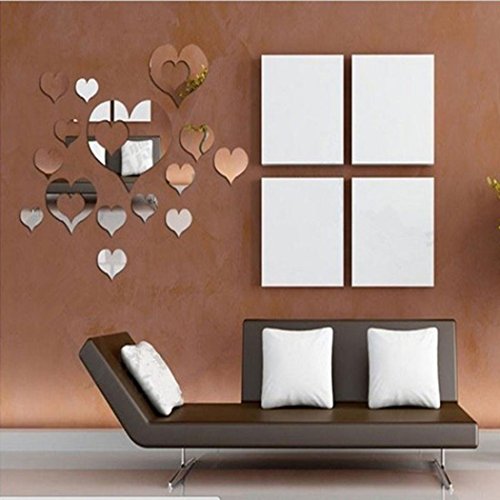 Longra Wandaufkleber 1SET 15St Home 3D abnehmbare Herz Kunst Dekor Wand Aufkleber Wohnzimmer Dekoration Wandtattoo Wandsticker (Silver) - 4