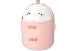 Huifoo Mini TischmüLleimer mit Deckel, Süße Cartoon Tisch Mülleimer, Cute Papierkorb Klein, Kawaii Deko, Aufbewahrungsbox, für BüRos, Kinderzimmer, Schminktisch, Wohnzimmer - Rosa