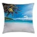 Produktbild Tropical Throw Pillow Cushion Cover, Exotic Beach with White Sand and Palm Tree Green Forest Clear Sky and Clouds, Decorative Square Accent Pillow Case, 18 X 18 inches, Blue White Green
