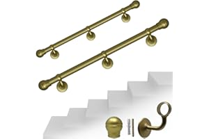 Parpyon® Corrimano a muro Scala Tubo passamano Prodotto 100% Italiano Fissaggio a parete con supporto Kit montaggio FACILE fai da te scale e balaustra (Oro-P, 200cm)