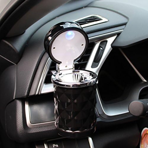 THUNFER Car Ashtray With LED Light Water Cubic Portable Gift Valentine's Day,Black