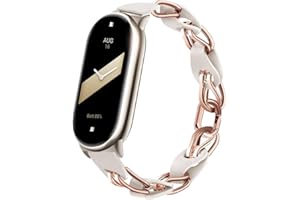 XIHAMA Kompatybilny z Xiaomi Mi Band 8 Band, zapasowy pasek, ażurowy design, pierścień ze stali nierdzewnej, skórzany pasek łańcuszkowy, Mi band 8, oddychający, elegancki pasek zastępczy dla kobiet