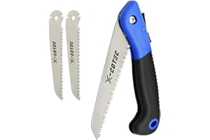 X-COTEC Sega Pieghevole, Seghe Pieghevole da Potatura 155mm, Sega a Mano per Legno Professionale, per Potatura e Giardinaggio, Sega per Legno con due Lame, Blu
