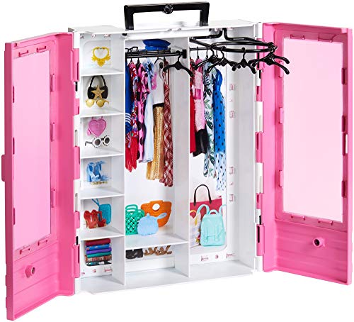 Barbie GBK11 - Tragbarer Traum Kleiderschrank mit Kleiderbügel, Puppenzubehör und Puppen Spielzeug ab 3 Jahren - 4