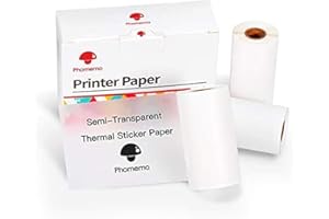 Phomemo Papier - M02/M02pro/M02S/M03/M03AS/M04S/M04AS Mini Autocollant Papier D'impression, Papier Translucide, 50mm X 2,5m Autocollant, 3 Rouleaux