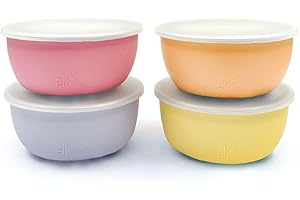 Elk and Friends Kids Stainless Steel Bowls with Silicone Sleeves + Lids | Suitable for Babies/Toddlers | Dishwasher Safe | Non Slip Dinnerware | Snack Dishes | 4 Pack