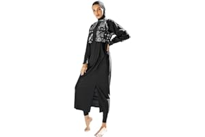 OBEEII Costume da bagno da donna, modello musulmano, a maniche lunghe, con bandana, taglia S-XL