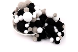 Duories 135 Bunte Pompons zum Basteln,10-30mm Mini Pompons Bälle Kleine Bommeln Kugeln,Flauschigen Bunte Pom Pom Deko Pompom Plüschbälle Bastel Zubehör für Nähen Deko DIY Handwerk,Schwarz Grau Weiß