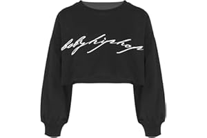 YUUMIN Enfant Fille Sweat Shirt De Danse Rue Hip-hop Mignon Sweat Pull Imprimé Haut Court à Manche Longue Crop Top Sport Jogging Tee Shirt Décontracté 3-18 Ans