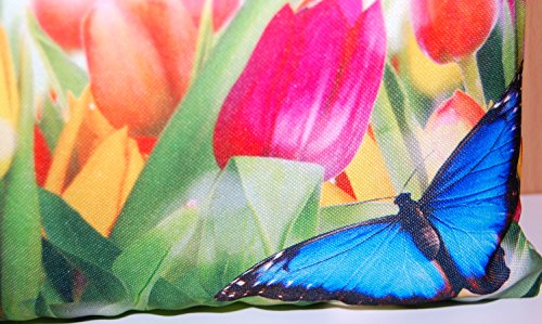 hübsche KISSENHÜLLE 40×40 cm Motiv BEIDSEITIG Tulpenwiese mit Schmetterlingen Dekokissen Frühling Sommer Polyester pflegeleicht Fotoprint Kissen eckig (Tulpenwiese Schmetterlinge) - 5