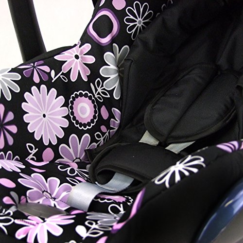 Babys-Dreams Ersatzbezug für Maxi-Cosi CabrioFix 6 tlg. SCHWARZ + LILA BLUMEN *NEU* Bezug für Babyschale Sommerbezug Cabrio Fix - 4