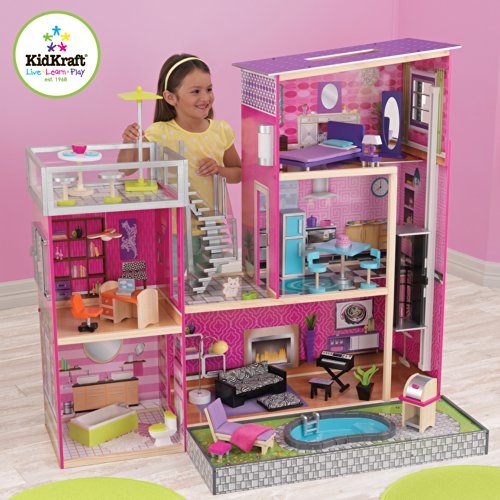 Kidkraft Uptown Wooden Dollhouse Dolls House + 35 Pieces of Furniture