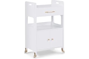 ‎M MCOMBO M MCombo Servierwagen mit Rollen & Schubladen, Rollwagen Friseurwagen Weiß, Salon Trolley mit 2 Ablagen, Moderner Arbeitswagen für Bad Wohnzimmer, 35x48x80,5 cm, 0055