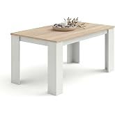 Duehome Naya Fixed Dining Table, Rectangular, for Living Room and Kitchen | Artik White and Canadian Oak Industrial Style Din