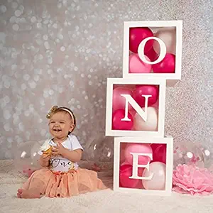 Party Propz Baby Balloon Box for 1st Birthday Decoration - 3Pcs 1 Set 1st Birthday Decorations for Girls or Boys,Cake Smash, Balloon Supplies