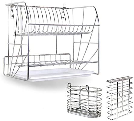shuang Dish Rack Stainless Steel High End Double Tire Wall Hanging Bowl Shelf Leakage Rack Kitchen Shelf Wall Dish Racks 40.8*25.6*35.7CM 1023 (Edition : G, Size : 40.8*25.6*35.7CM)