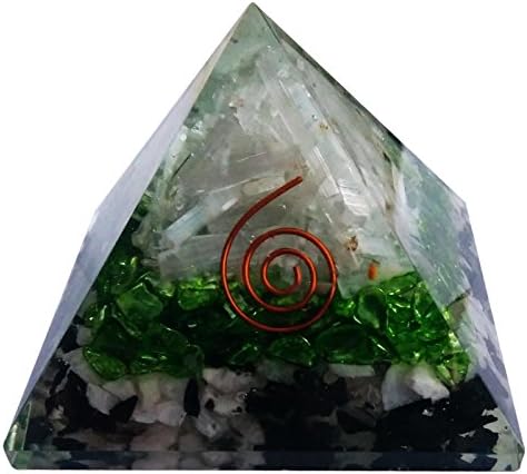 Rainbow Moonstone,Green aventurin & Rock Crystal Orgonite Pyramid /Reiki Crytsal Pyramids For Healing And Chakra Home Decoration 65 mm With Pouch