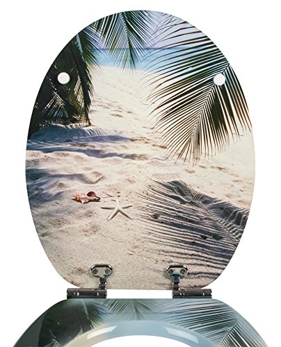 WC-Sitz Dekor Beach | Toilettensitz | WC-Brille aus Holz | Soft-Close-Absenkautomatik | Metall-Scharnier Fast-Fix-Schnellbefestigung - 6