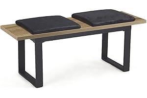 DUBI Möbel Lea 11301-120-EIDA Dining Room Bench 120 cm with Seat Cushions Padded Wooden Bench for Dining Room, Hallway, Wardrobe with Metal Frame, Industrial Modern Design, Oak Look