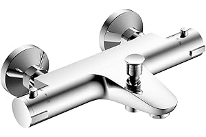 Grifo Termostatico Ducha con el Botón de Seguridad 38 ℃, YOOZENA Grifos Duchas de Baño, Grifo Termostatico Bañera Latón Cromado para