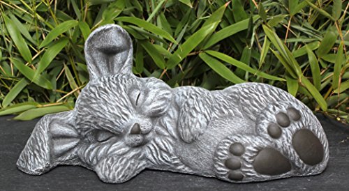 Steinfigur Hase schlafend Steinguss Schiefergrau - 2