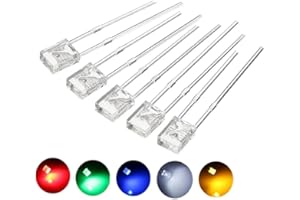 Cleiscry 100PCS 2X5X7mm Transparent Quadrat len 5 Farben LED Licht-emittierende Diode Weiß Gelb Rot Grün Blau Elektronische für Wissenschaftsprojekte, Schulen und Heimwerkerprojekte