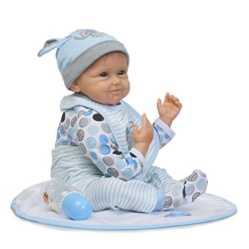 NPK NEW 22'' 55CM Silicone Lifelike Reborn Baby Doll Newborn Boy Dolls Cute Smiling Baby Gift Free Magnet Pacifier Dummy