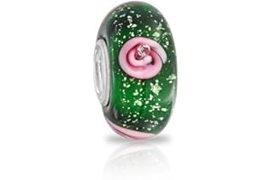 BLING JEWELRY Vetro Di Murano .925 Argento Sterling Nucleo Floreale Blu Rosa Verde Rosa Fiore Distanziatore Perlina Charm Adatto Bracciale Europeo Per Donne Teen