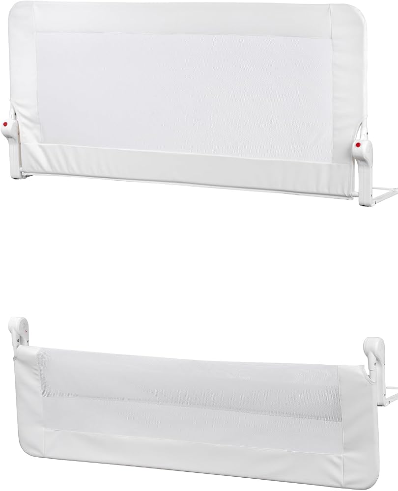 Wellgro Premium 150x65 cm Deri Kılıflı Yatak Bariyeri, Katlanır Yatak Korkuluğu, Beyaz