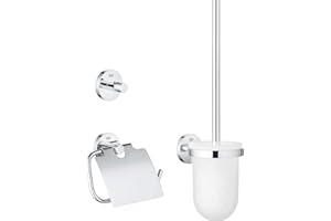 GROHE Start Set d'Accessoires 3-in-1 (Patère Murale, Dérouleur Papier Mural et Porte-balai WC), A coller avec GROHE QuickGlue ou à visser, Chromé, 41204000