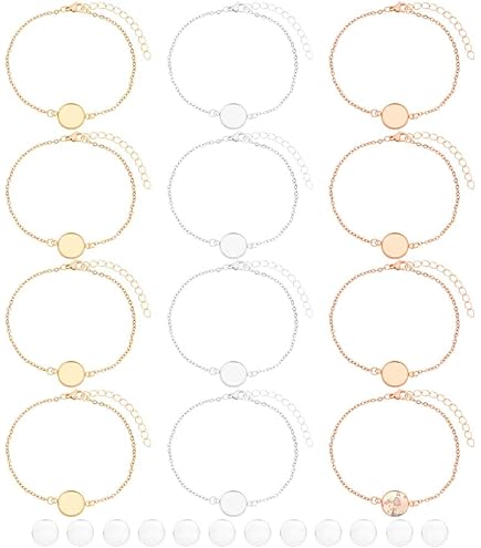 10 Ensembles Bracelets Acier Inoxydable Avec Cabochons Verre - DIY Bijoux 16mm