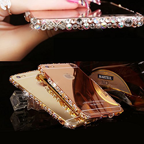 Iphone 7 Detachable Case, [2-IN-1] Happy360 Luxury 3D Bling Diamond Mirror case+Aluminum Metal Frame Bumper Hard PC Ultra-Thin Frame Case for Iphone 7, Rose Gold with Bling Frame
