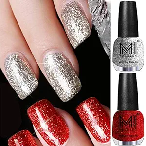 MI FASHION Nail Polish, Shimmery Finish, Silver And Red, 12 Ml
