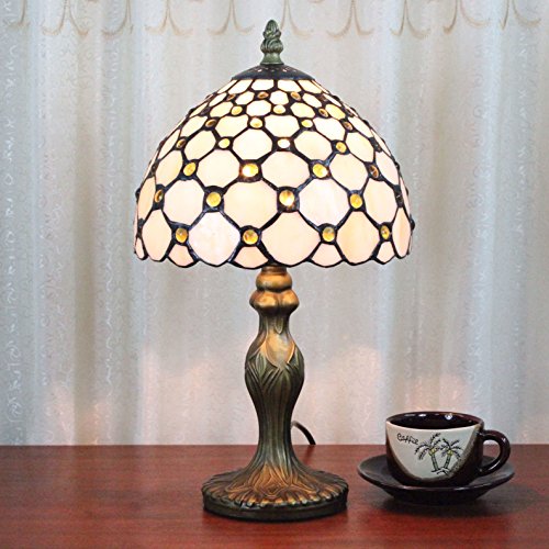 8 pulgadas de perlas blancas tradicionales pastoral antigua de lujo Tiffany estilo hecho a mano lámpara de mesa de vidrio Bedside cama de la habitación de la luz de los niños