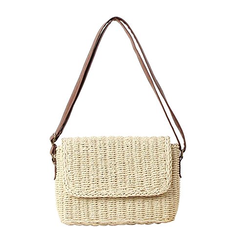 Preisvergleich Produktbild lennonsi Damen Mini Schultertasche Umhängetasche Message Bag Sommer Eckig Stroh geflocht Strandtasche Gewebt Erfrischend Urlaub Freizeit Gelb Beige