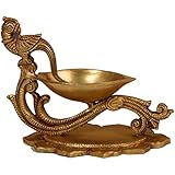 Purpledip Brass Aarti Diya Holder Indian Gift, Oil Lamp Deepak Deepam for Puja or Decor (10020)