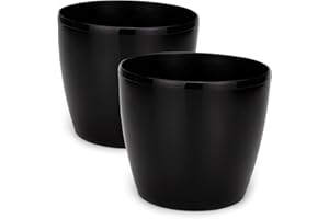 PECZEKO Pots de Fleurs Brillants - Pots de Plantes décoratifs pour Fleurs et Herbes - Pots de Plantes Ronds en Plastique durables - 2 pièces (Noir, ø 30 cm)