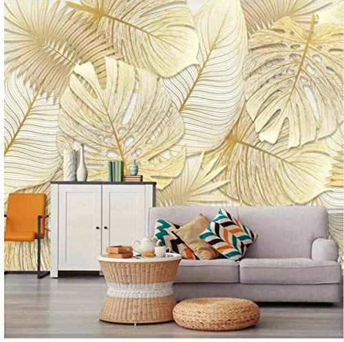 YFXGSTLI Modern Wallpaper 3D Photo Mural Rich Elegant Tropical Rain Forest Golden Banana Leaf Wallpaper Roll For Bedroom Custom Size