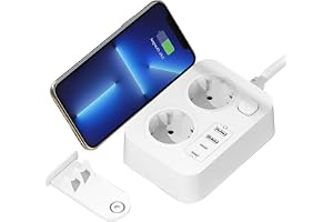 RNPKZ 2-vägs grenuttag med strömbrytare, 6-i-1-grenuttag med 2 USB A & 2 USB C, Bärbar grenuttag med överspänningsskydd & 2 m