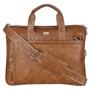K London 14 Inches Slim Tan Vegan Leather Men Women Unisex Laptop MacBook Shoulder Messenger Office Bag (1808-tan)