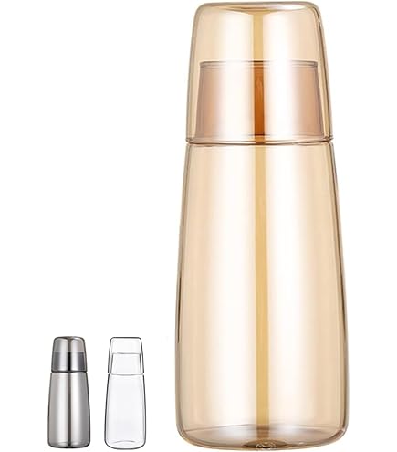 Eleg - Caraffa per l'acqua da comodino con bicchiere, brocca Vinta e bicchiere abbinato funge anche da coperchio per camera degli ospiti e ufficio, idea regalo in vetro trasparente