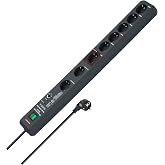 Brennenstuhl Secure-Tec Power Strip with 8 Outlets, Surge Protection and Main-Follow Function (3 m Cable, Switch) Anthracite