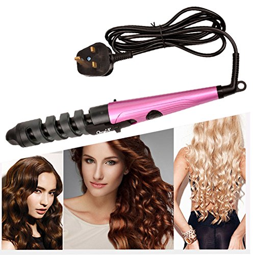 CkeyiN® 360 Degree Rotation Cord Hair Rollers Curling Iron Wand Electric Ceramic Hair Curler Spiral Styling Tools (Pink)
