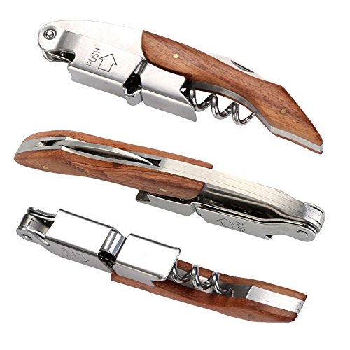 YATING Professioneller Korkenzieher ,Weinflasche Opener Sommelier und Folienschneider ,edles Weinzubehör mit Palisanderholz Holzgriff (Rot) - 3