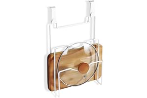 WUERKIYA Soporte Vertical para Tapa de Olla Soporte para Tapa de Olla Montado en La Pared Sin Perforadora y Tapa para Olla Accesorios de Cocina Soportes Pequeños Para Tapa de Olla Almacenamiento - Blanco