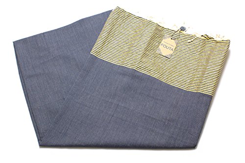 Fouta Lurex Hamam-Tuch Sauna-Tuch Pestemal Peshtemal XXL Extra Groß 197 x 100cm – 100% Baumwolle aus Tunesien als Strand-Tuch, für Bad, Picnic, Yoga, Schal (Orientalisches Türkisches Bade-Tuch) … (Jeans) - 2
